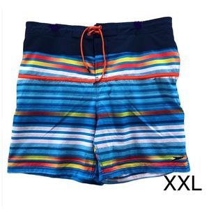 SPEEDO Mens Blue Orange Stripe Swim Trunks With Mesh Lining Sz XXL / 2XL NWT